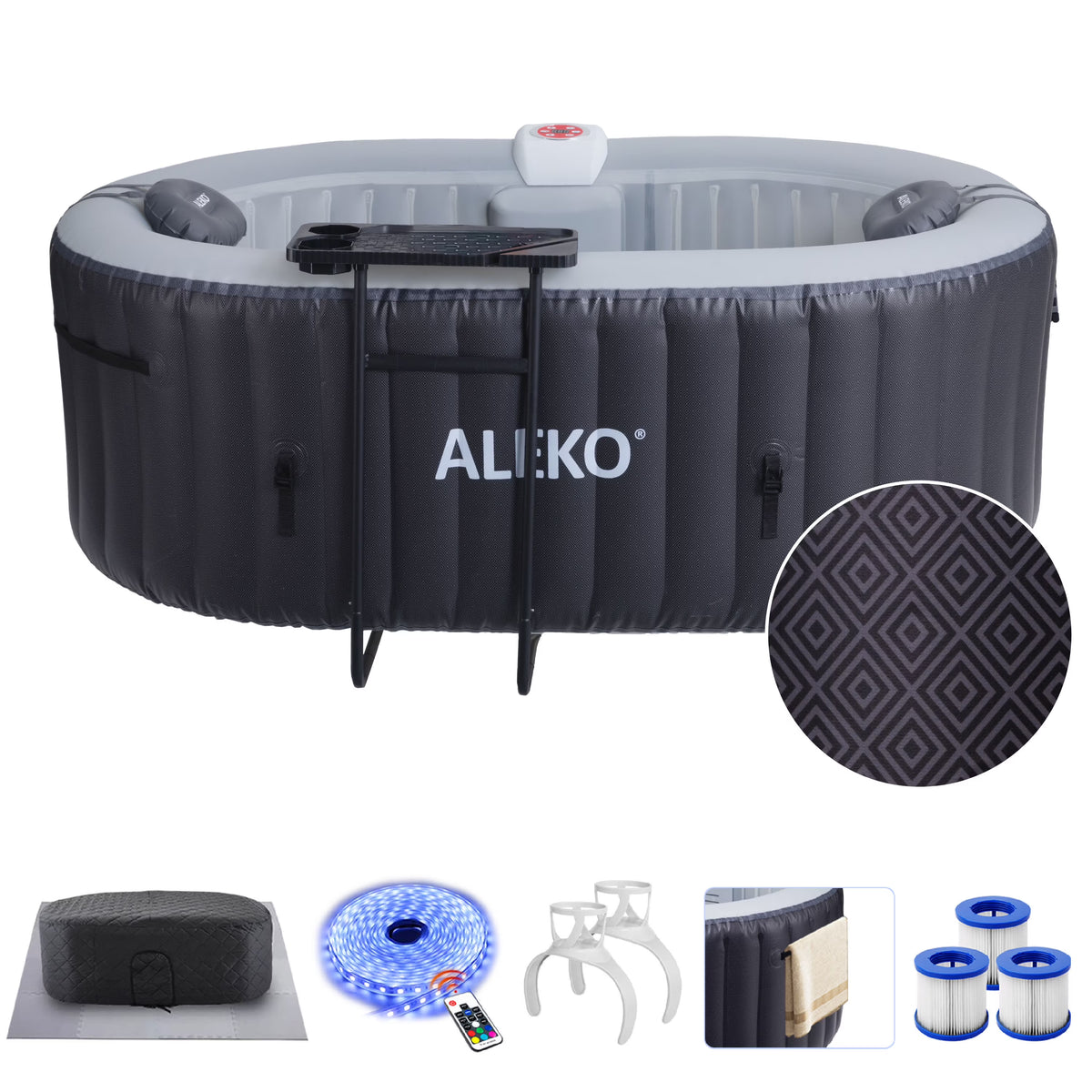 ALEKO Diamond 2 Person Black Inflatable Jetted Hot Tub with Energy Efficient Cover