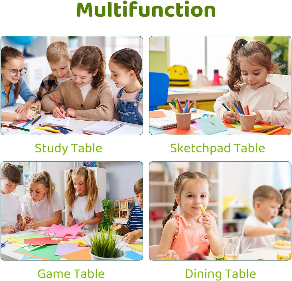 Arlopu 5 Pcs Kids Table and Chairs Set, Height Adjustable, Toddlers Activity Table & 4 Chairs Set for Study, Grey