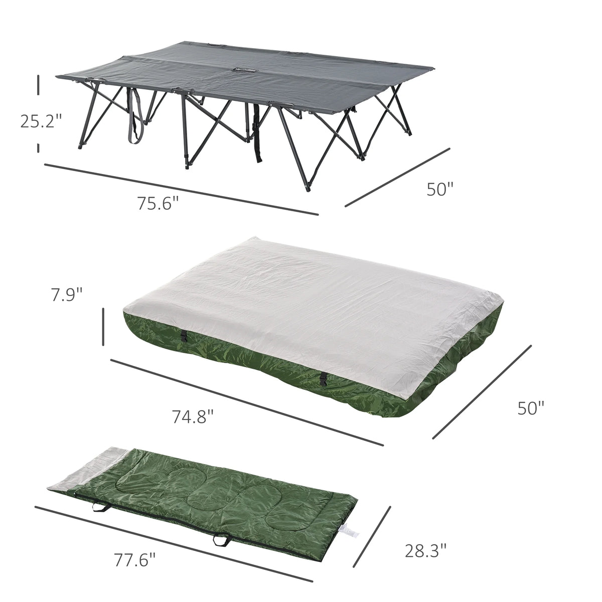 CoSoTower 2-Person Folding Camping Cot Portable Outdoor Bed Set with Sleeping Bag, Inflatable Air Mattress, Comfort Pillows and Carry Bag, Soft and Comfortable for Outdoor Travel Camp Beach Vacation