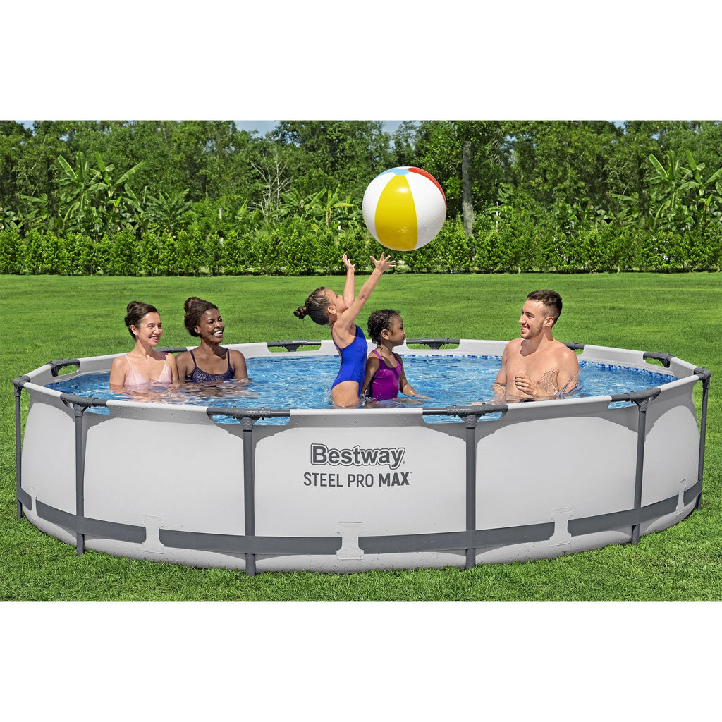 Open Box Bestway Steel Pro MAX 12' x 30" Above Ground Swimming Pool Set, Gray