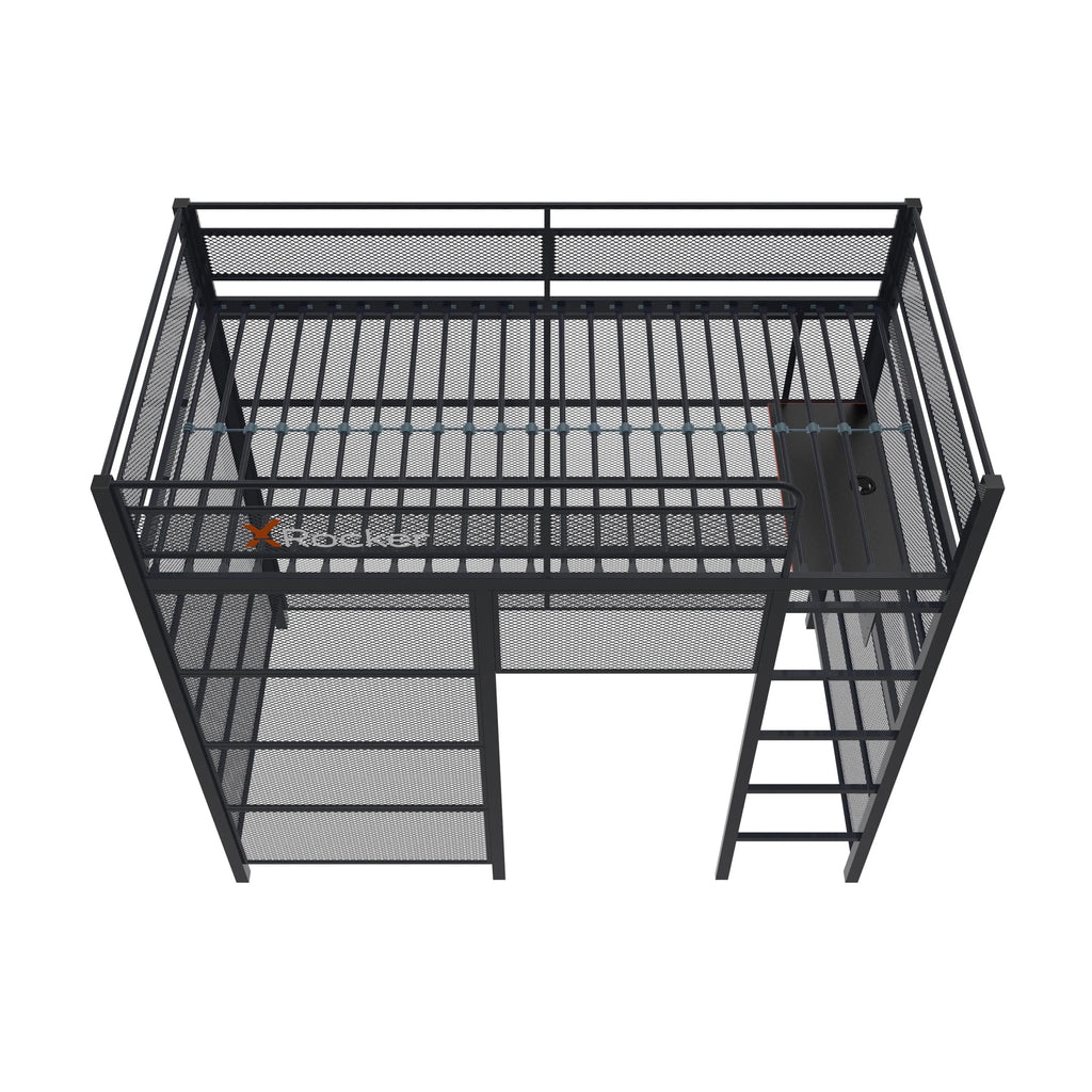 X Rocker Gaming Den Bunk Bed with VESA TV Mount, Twin, Black, Teen, Children