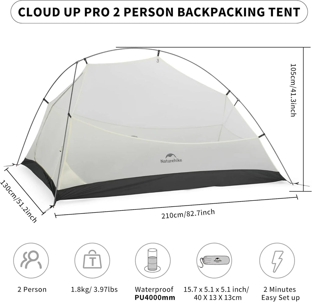 Naturehike 2 Person Tent Lightweight Backpacking Tent with Footprint - Free Standing Ultralight Camping Hiking Backpack Tents, 7.22 5.25ft, Sand