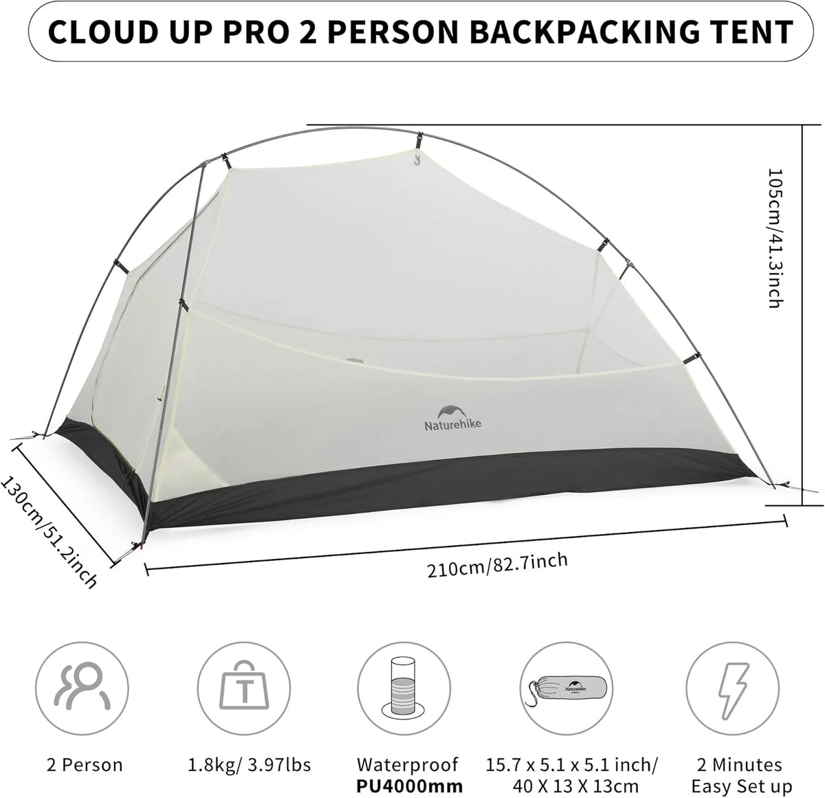 Naturehike 2 Person Tent Lightweight Backpacking Tent with Footprint - Free Standing Ultralight Camping Hiking Backpack Tents, 7.22 5.25ft, Sand