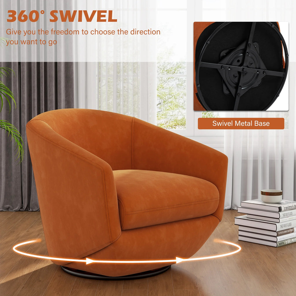 DREAMSIDEA Faux Leather Swivel Accent Chair Sets of 2 360 Swivel Barrel Chair,Swivel Club Sofa for Living Room, Bedroom, Office,Brown