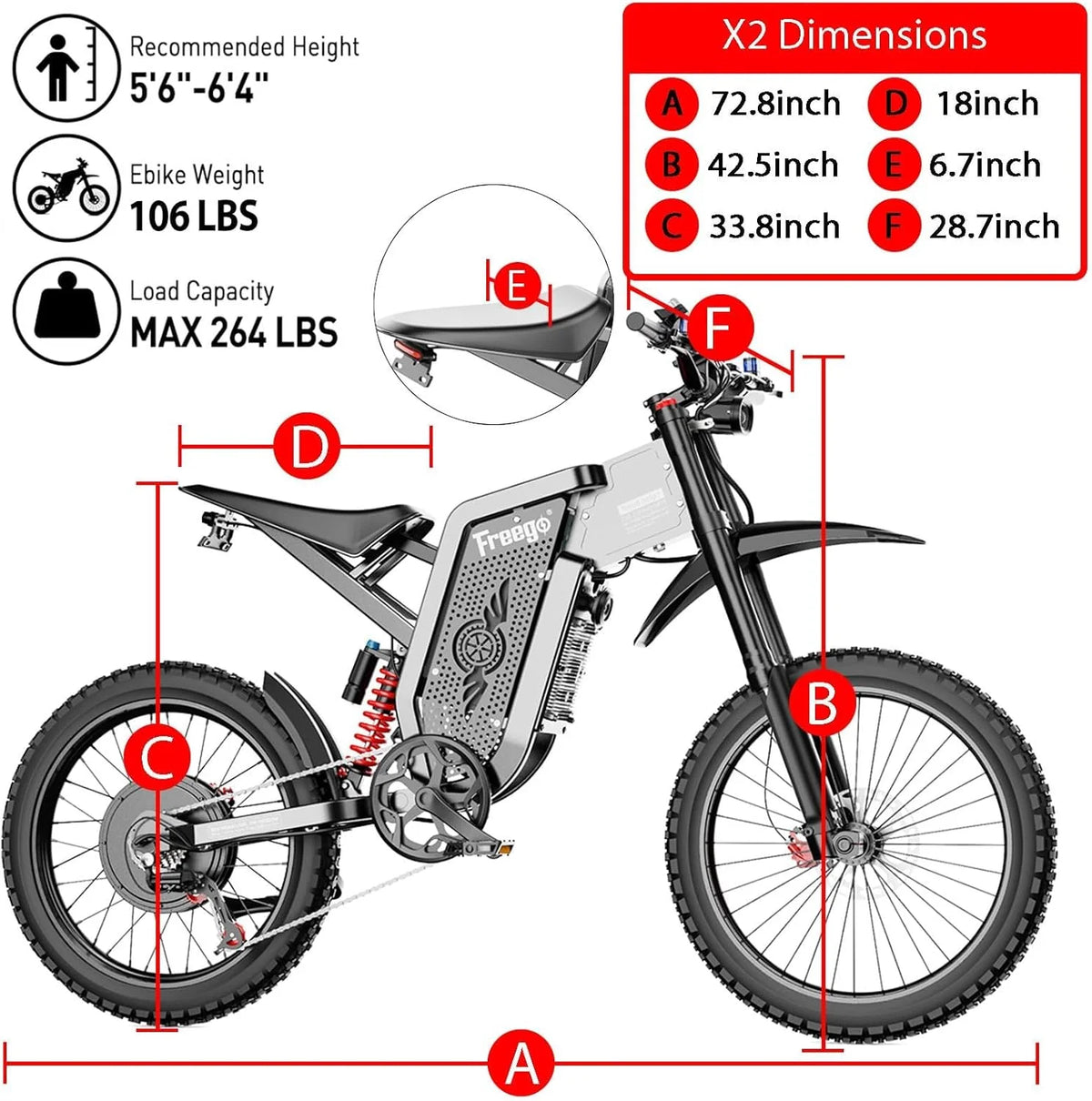 6000W(Peak) Motor 60V/35Ah Battery, Freego X2Pro Electric Motorcycle for Adults, Electric Bike  50MPH/7 Speed Off Road Electric Bicycle,19x2 Full Suspension/Four-Piston Hydraulic Brake UL2849MTB