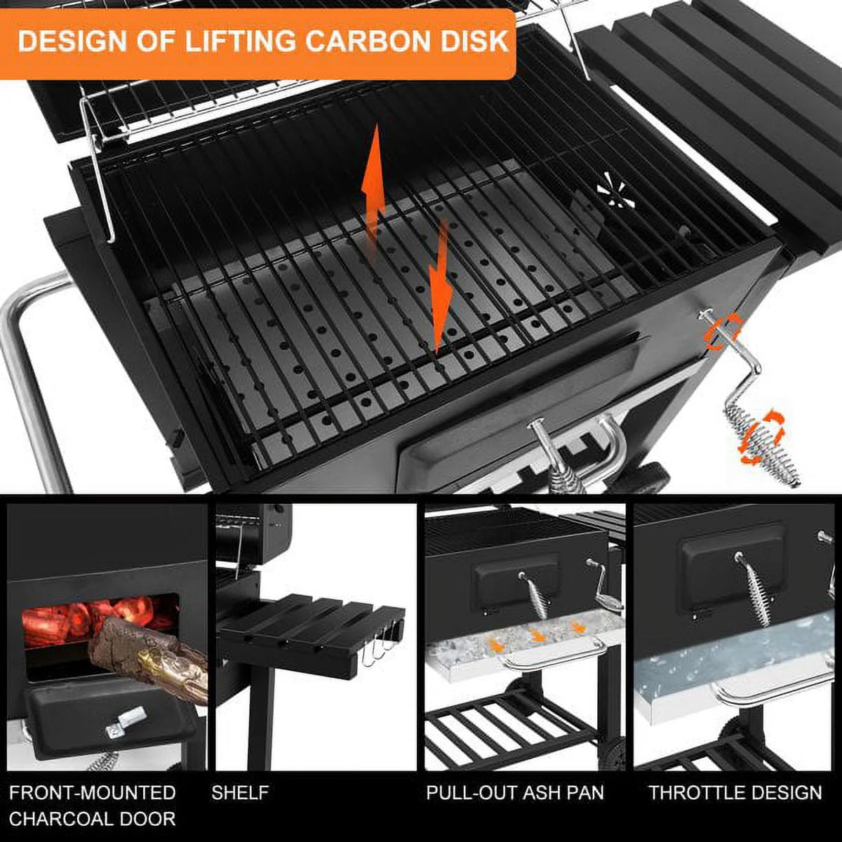 AEDILYS 25 inch Charcoal Grill Outdoor Smoker with Side Tables, for BBQ