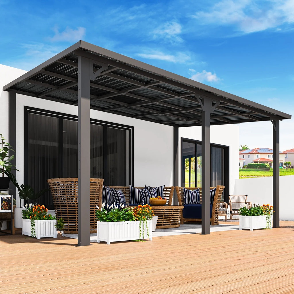 AECOJOY 10' x 12' Hardtop Gazebo, Heavy Duty Outdoor Gazebo with Galvanized Steel Sloping Roof, All Weatherproof Metal Gazebo Featuring Vertical Stripes for Patio, Backyard, and Lawns