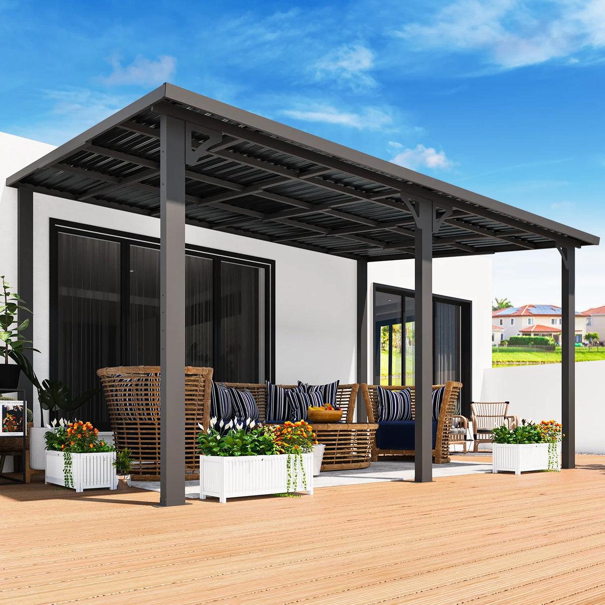 AECOJOY 10' x 12' Hardtop Gazebo, Heavy Duty Outdoor Gazebo with Galvanized Steel Sloping Roof, All Weatherproof Metal Gazebo Featuring Vertical Stripes for Patio, Backyard, and Lawns
