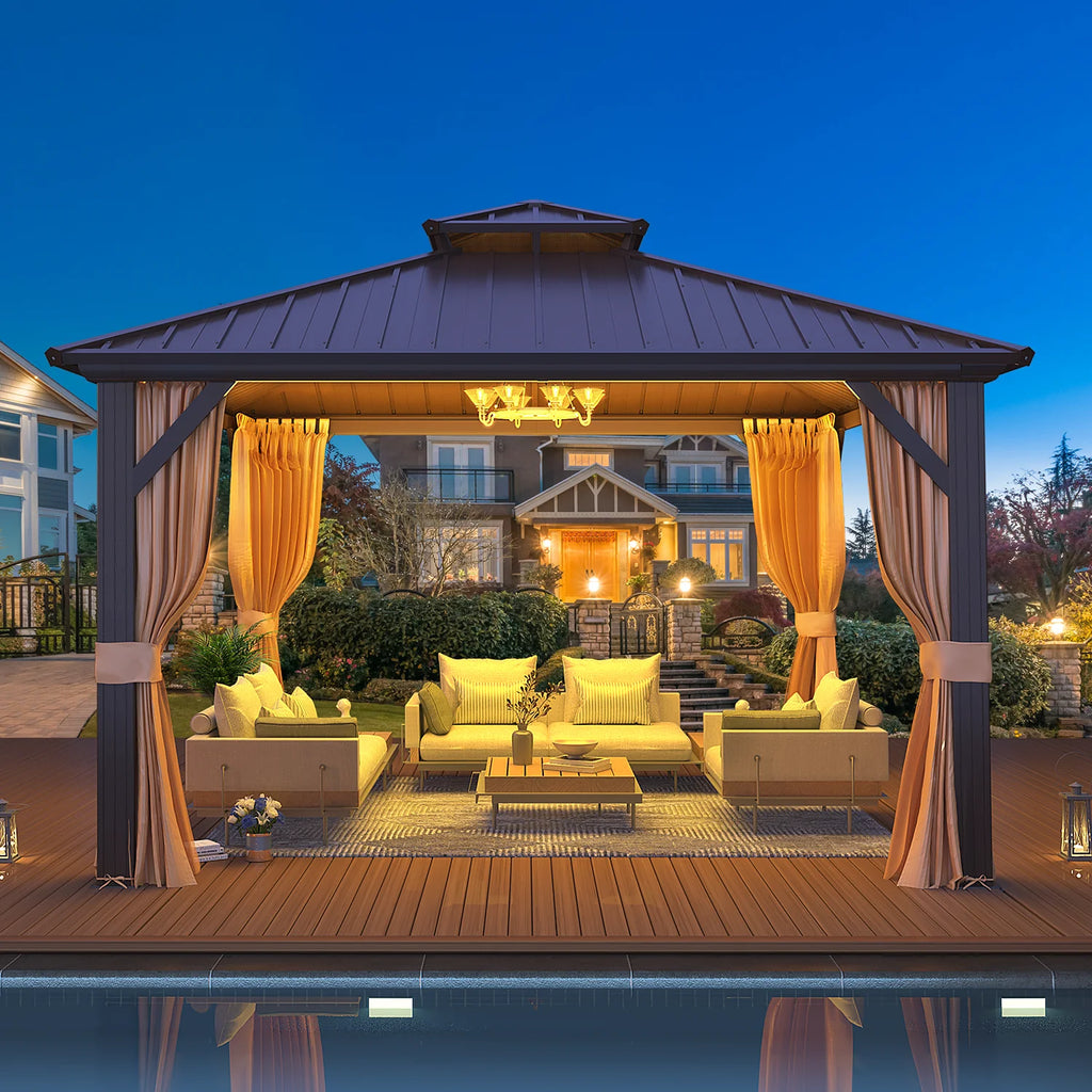 EROMMY 10'x12' Hardtop Gazebo with Galvanized Steel Double Roof & Aluminum Frame