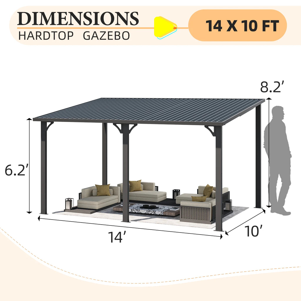 AECOJOY 10' x 12' Hardtop Gazebo, Heavy Duty Outdoor Gazebo with Galvanized Steel Sloping Roof, All Weatherproof Metal Gazebo Featuring Vertical Stripes for Patio, Backyard, and Lawns