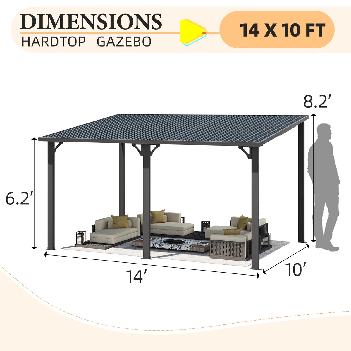 AECOJOY 10' x 12' Hardtop Gazebo, Heavy Duty Outdoor Gazebo with Galvanized Steel Sloping Roof, All Weatherproof Metal Gazebo Featuring Vertical Stripes for Patio, Backyard, and Lawns