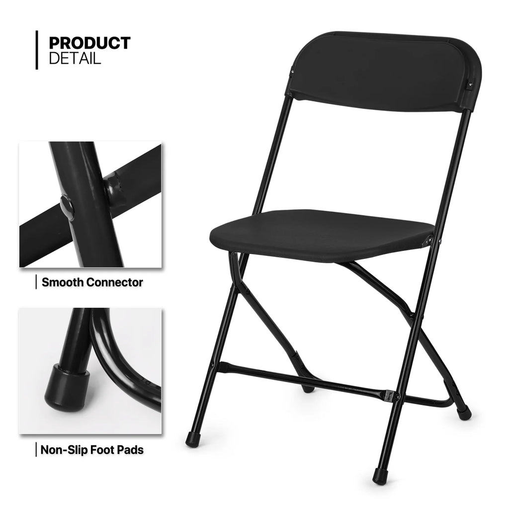 Magshion 11 Pieces 6 Ft Plastic Foldable Card Table and Chair Set Portable Folding Table with Handle Picnic Desk and Folding Chairs with Backrest, Black