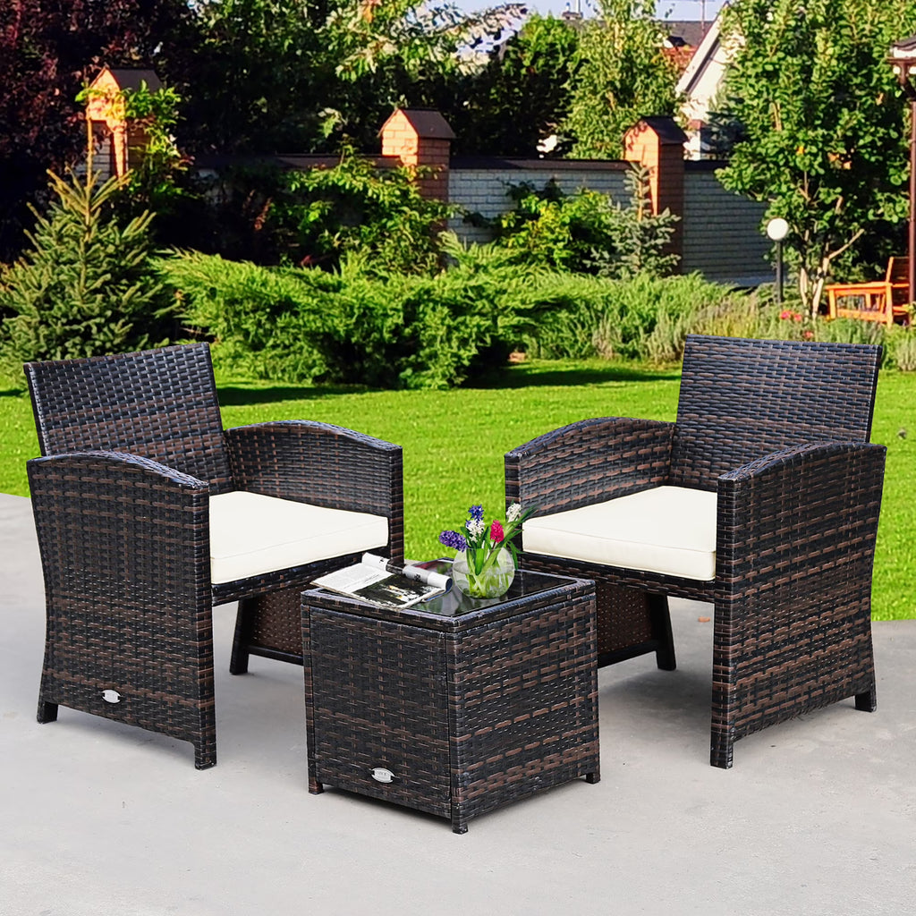Costway 3PCS Patio Rattan Wicker Furniture Cushion Sofa Coffee Table Gray