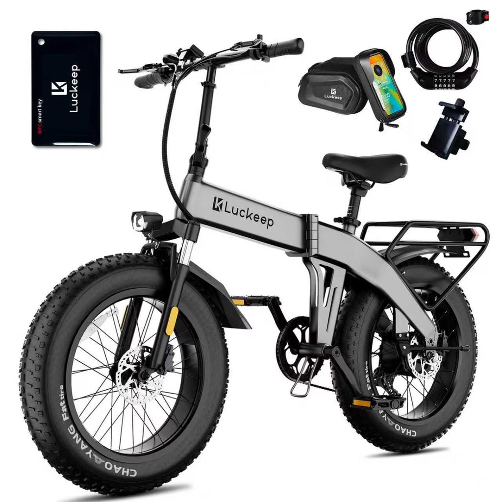 Luckeep X1 Lite Foldable Electric Bike for Adults 1500W Peak Motor,720WH Removable Battery,28MPH 60 Miles Long Range,20"*4" Fat Tire All-Terrain E-bike with Front Suspension,Mountain Electric Bicycle