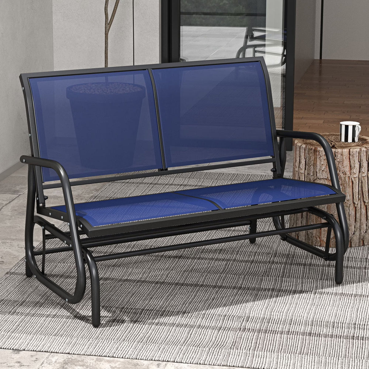Outsunny 2-Person Outdoor Glider Bench, Patio Double Swing Rocking Chair Loveseat w/Powder Coated Steel Frame for Backyard Garden Porch, Black