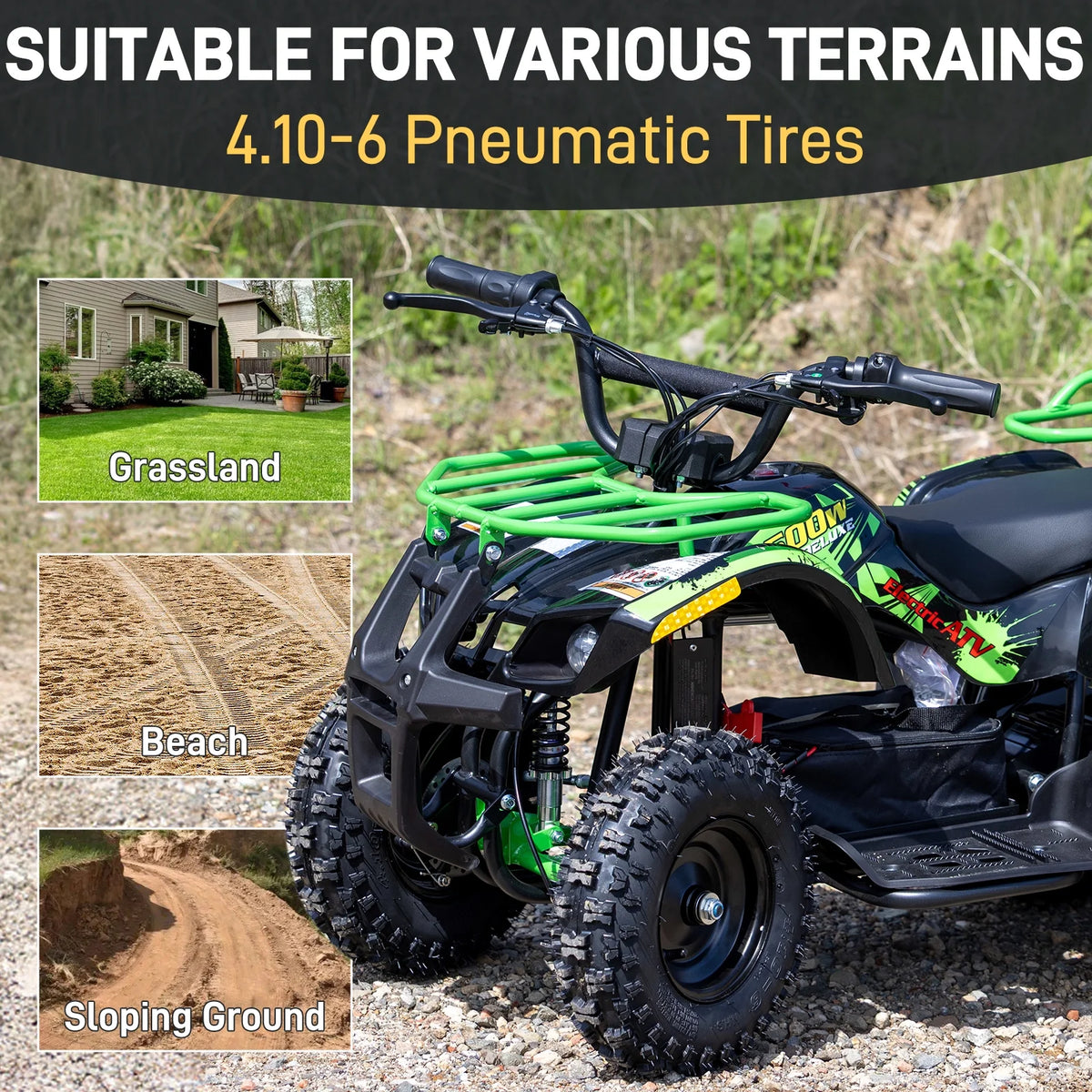 Aoemoe 500W 36V Battery-Powered Ride-On Off-Road 4-Wheeler 15 Mile Range, Flame
