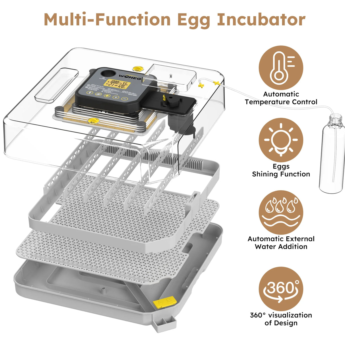 Montary 56 Egg Incubator: Auto Turning, Humidity Control & Water Refill for Chicken/Duck/Goose Eggs w/ Candler