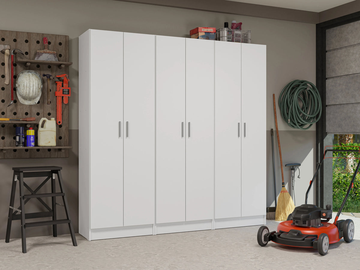 Madesa Garage Set 3 Pantry Storage Cabinet with 15 Utility Shelves 71"L Wooden Organization Unit for Garage - White