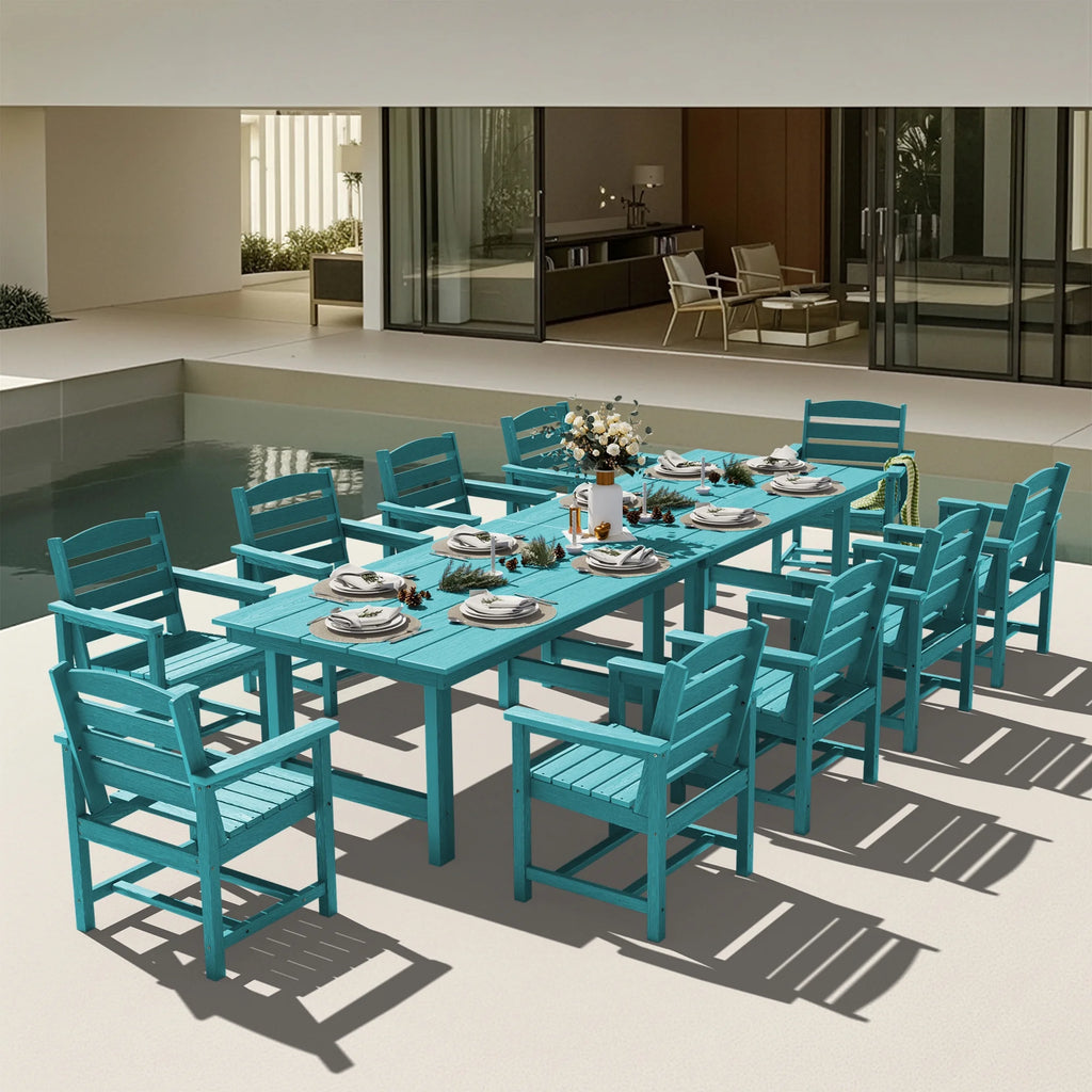 KINGYES 7-Piece Outdoor Dining Set, HDPE Patio Table and Chairs with Umbrella Hole, Gray