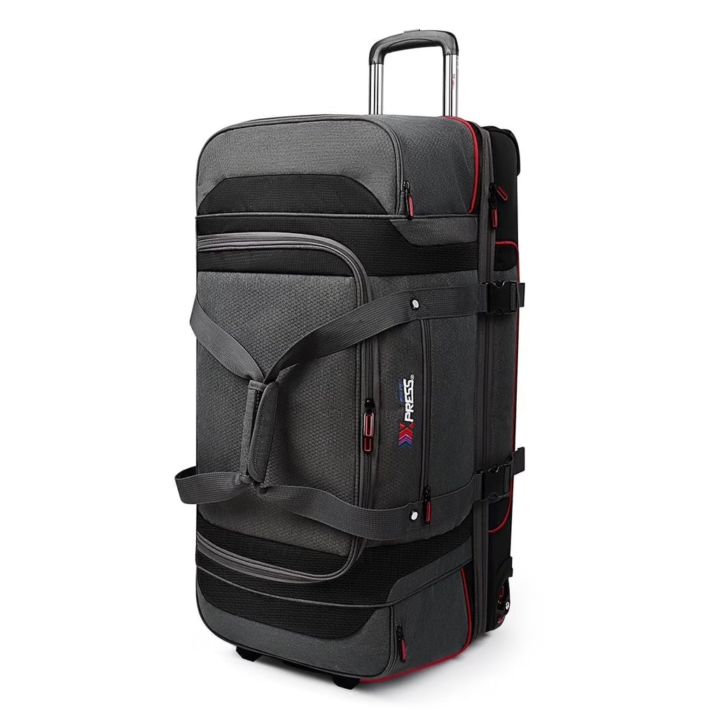 Rolling Duffle Bag with Drop Bottom,Large Wheeled Duffle Bag Luggage,Trolly Travel Bag with Roller 30 Inch,TBL074-Grey/Red