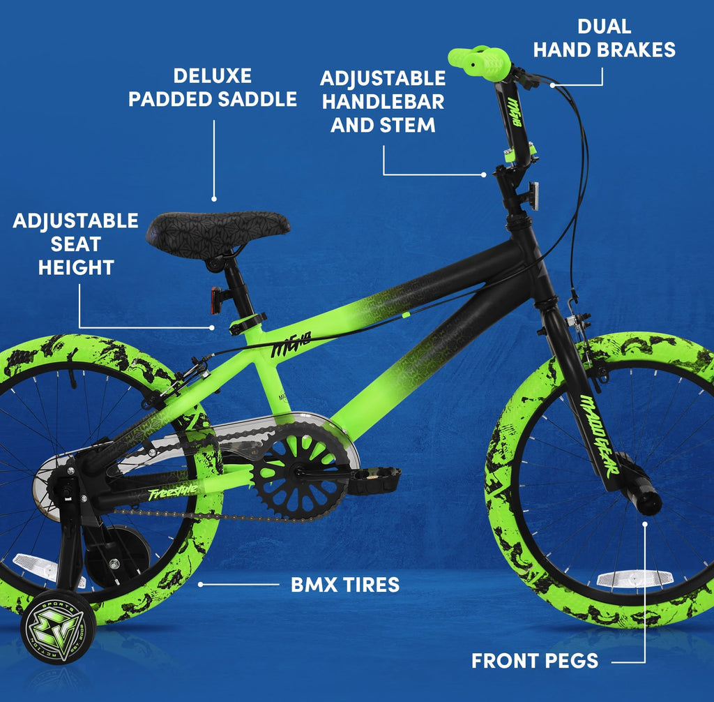 Bicycles 18" Madd Gear MG18 BMX Boy's Bike, Black and Green