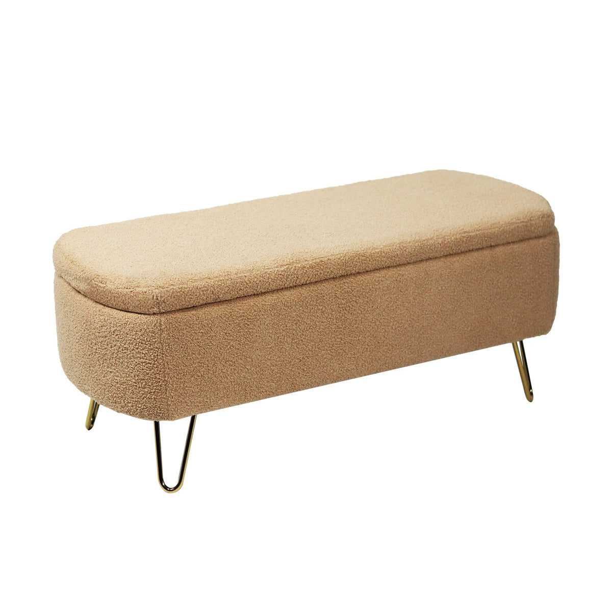 Syngar Entryway Bench with Storage for Bedroom, Living Room, and End of Bed, Faux Fur Ottoman Foot Rest with Storage,Upholstered Bench with Storage with Metal Leg,Ivory