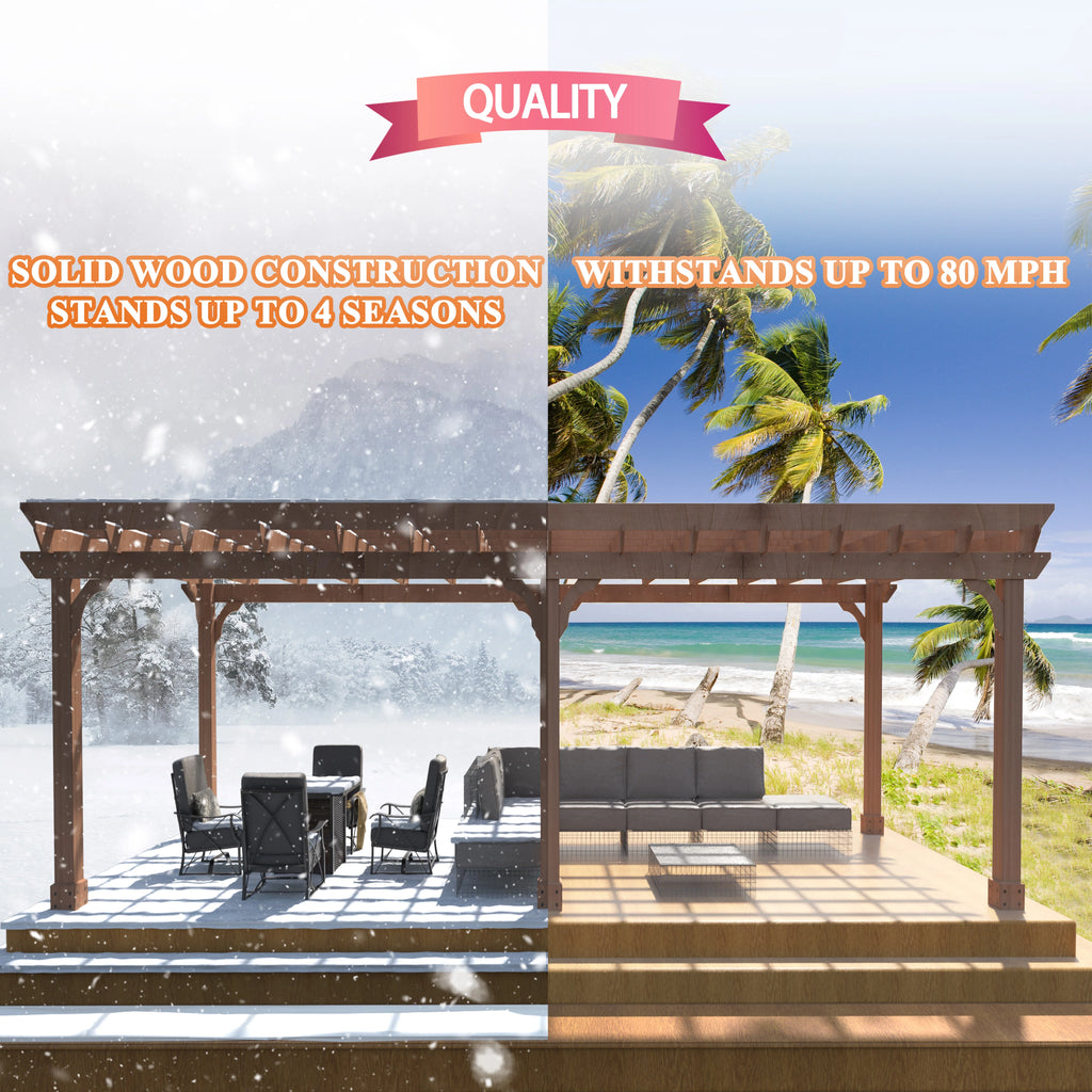 VEIKOUS 12'x10' Cedar Wood Pergola w/ Flat Roof and Ground Stakes for Outdoor Patio, Garden, Deck