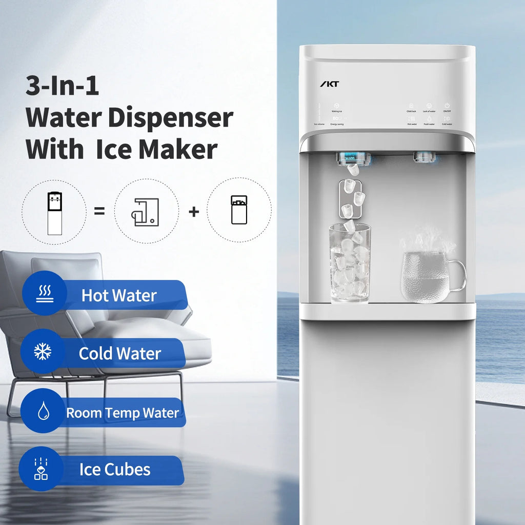 IKT Bottom Loading Water Dispenser Cooler with Maker for 5 Gallon Bottle with Empty Bottle Indicator 3 Temperature 22lbs Within 24hrs White