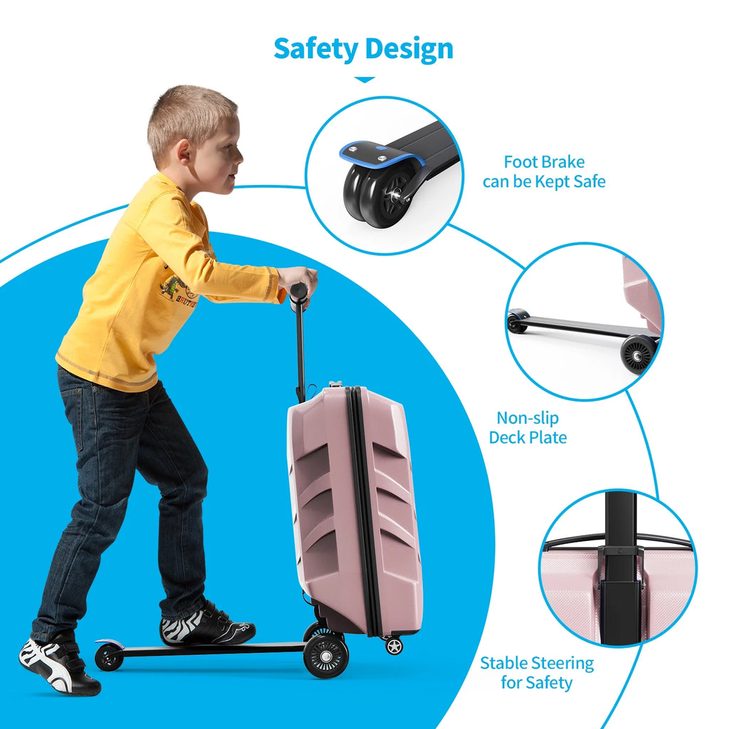 TABU Scooter Luggage for Kids & Adults, Carry on Luggage with Wheels for Kids Ages 6-15,Blue