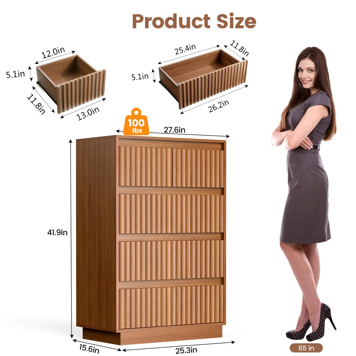 Wood Dresser, 6 Drawer Dresser for Bedroom, Modern Chest of Drawers with Deep Drawers Waterproof Living Room, Hallway, Entryway