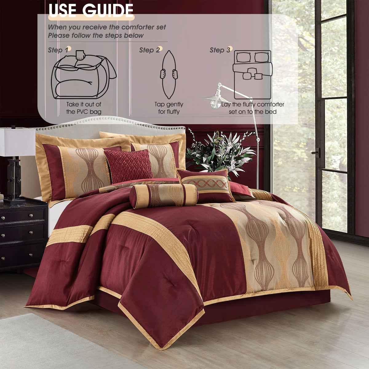 Lanco Black Silver Comforter Set , California King Size , 7 Pieces Fashion Jacquard Bedding Set