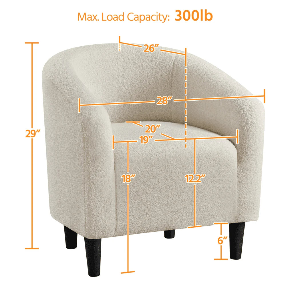 Yaheetech Upholstered Club Chair Accent Barrel Chair, Ivory