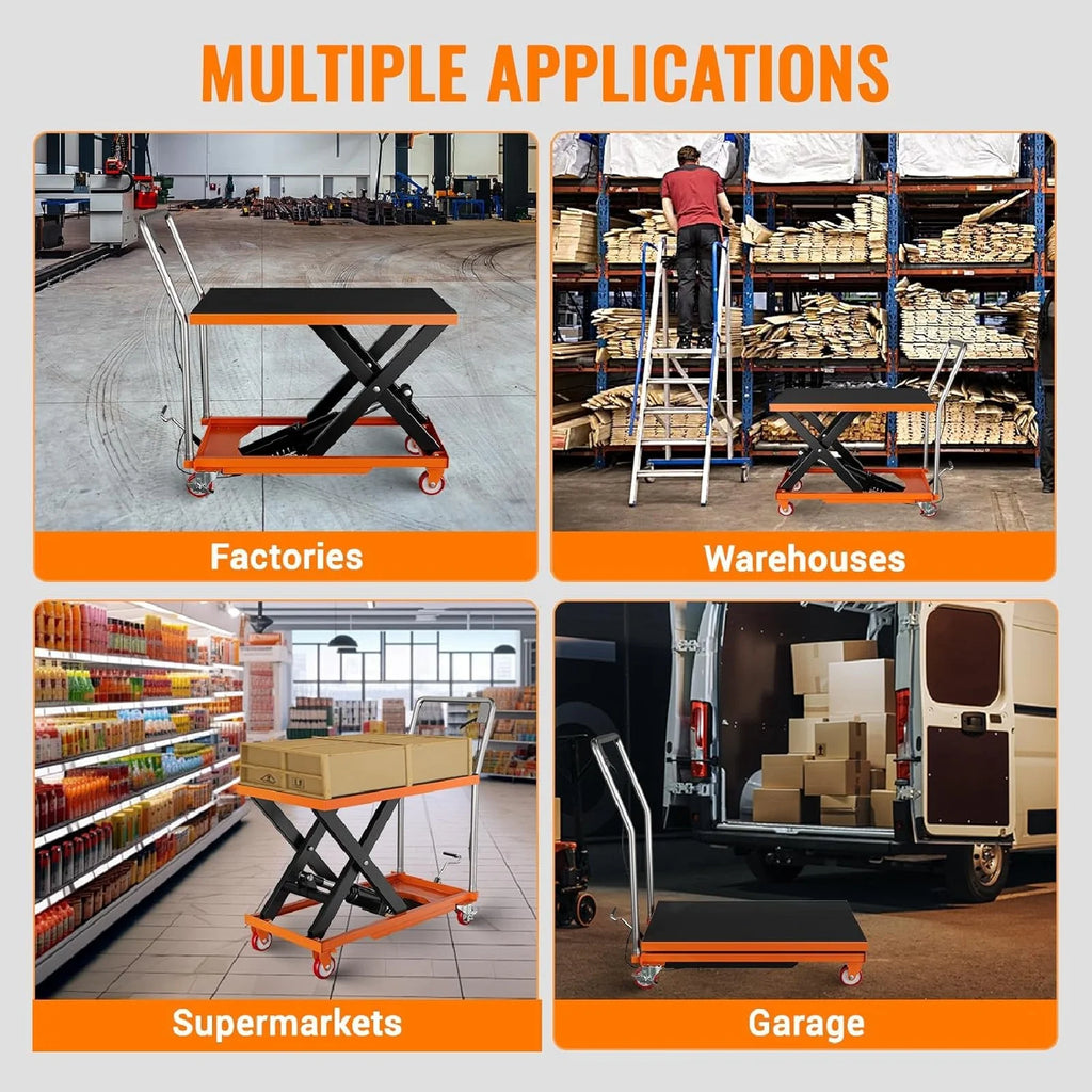 M optimized Hydraulic Lift Table, 500 Lbs Capacity Hydraulic Table Cart, Single Scissor Lift Cart 28.5 Inch Lifting Height with 4 Wheels and Non-Slip Pad for Material Handling, Black