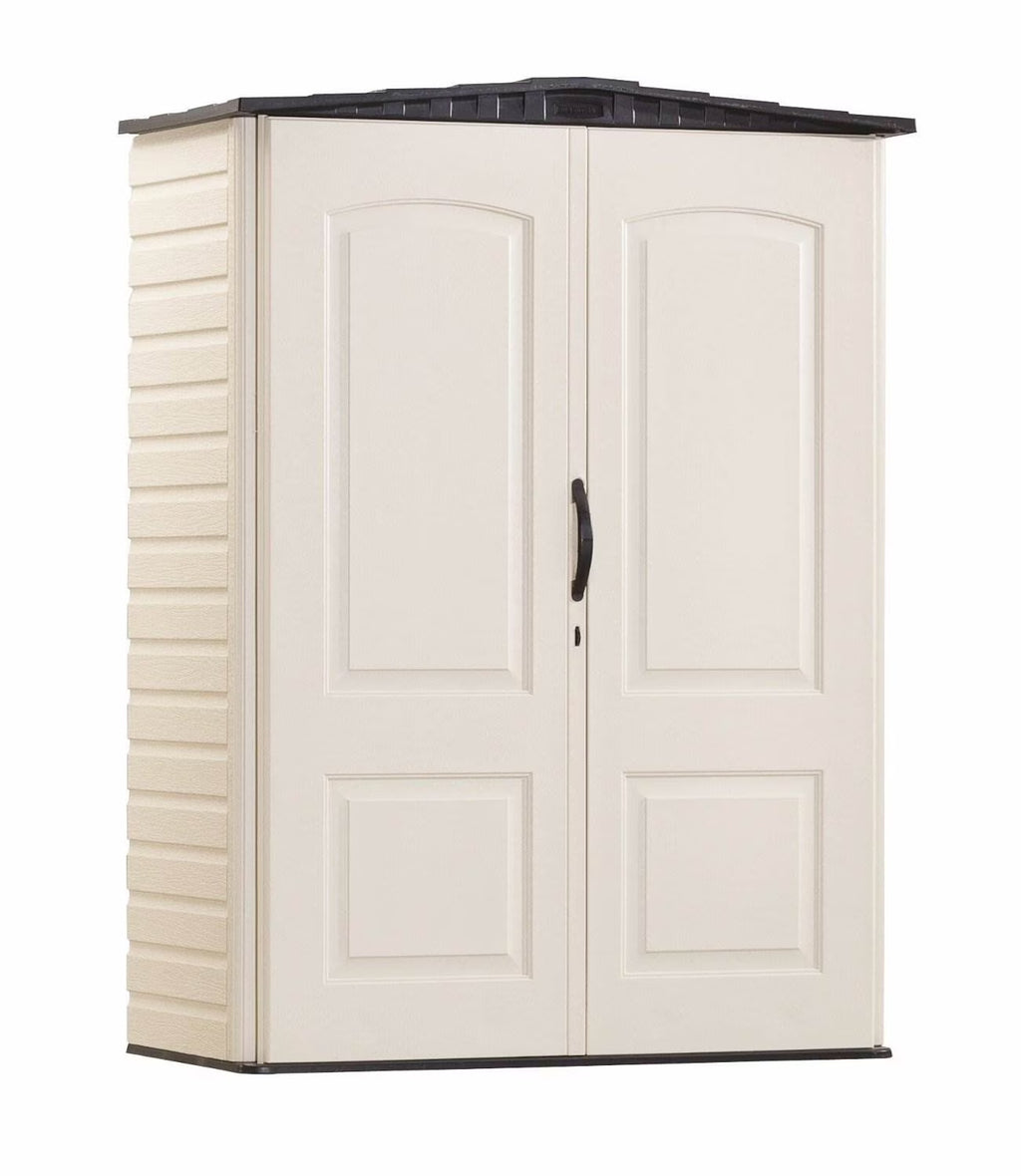 Rubbermaid Outdoor Medium Vertical Storage Shed, Resin, Beige, 72" H x 53.2" W x  57" L