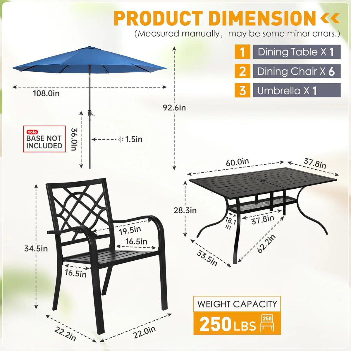 SUNCROWN 5-Piece Outdoor Wrought Iron Chairs and Table Patio Dining Furniture Set - 4 Stackable Metal Chairs, 1 Steel Slat Bistro Table and 1 Sky Blue 9Ft Patio Umbrella for Garden Backyard Deck