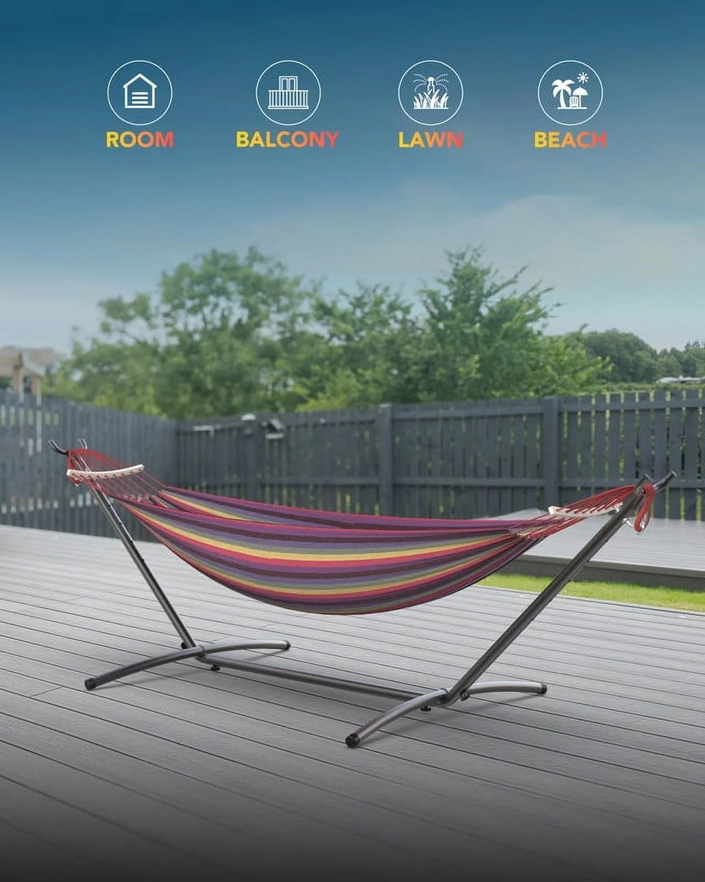 KEESTP Comfortable 2 Person Hammock with Stand,Portable Detachable Brazilian Hammock,450lb Capacity - Tropical