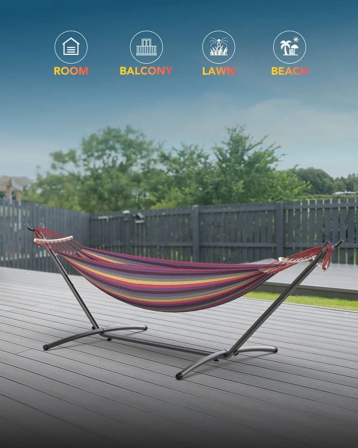 KEESTP Comfortable 2 Person Hammock with Stand,Portable Detachable Brazilian Hammock,450lb Capacity - Tropical