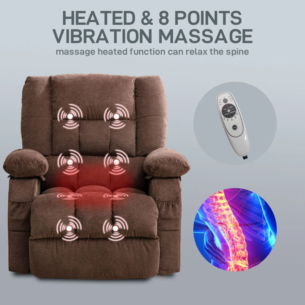 JONPONY Power Lift Recliner Chair Recliners for Elderly with Heat and Massage Recliner Chair for Living Room with Infinite Position and Side Pocket,USB Charge Port,Brown