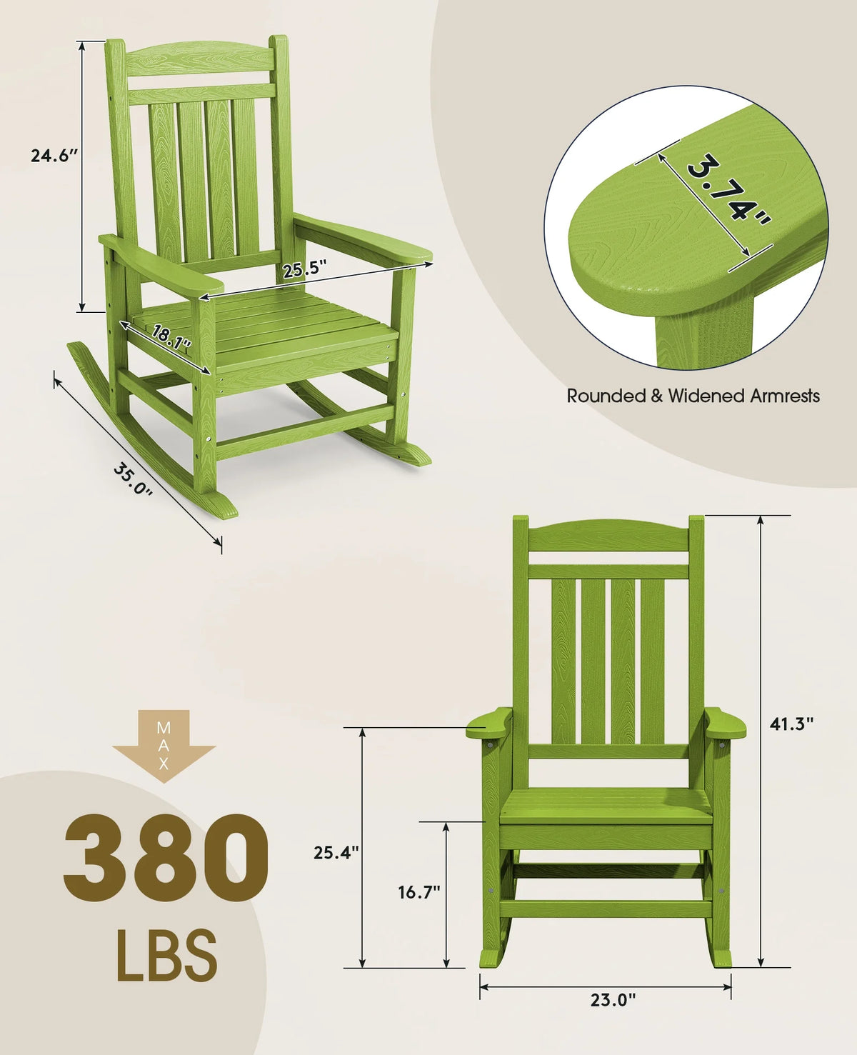 KINGYES Outdoor Rocking Chair Set of 2, HDPE Patio Rocking Chair, Heavy Duty Front Porch Rocker, Navy
