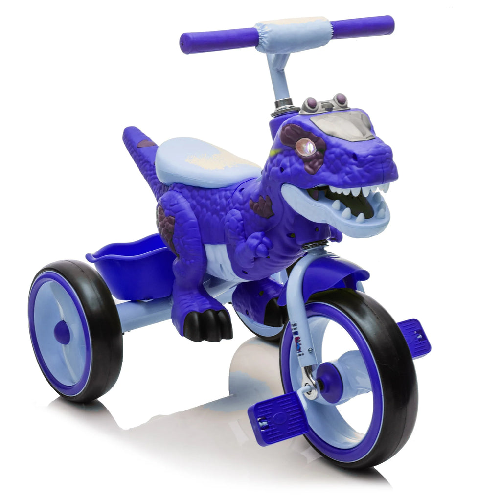 Xuanlur Kids Ride on Dinosaur Tricycle, Toddlers Kid Trike with Wide Flash Wheels, Anti-Slip Pedals, Rear Basket, Music & LED Lights, Toddler Bike Toys Gift for 3-6 Year Old Boys & Girls (Green)