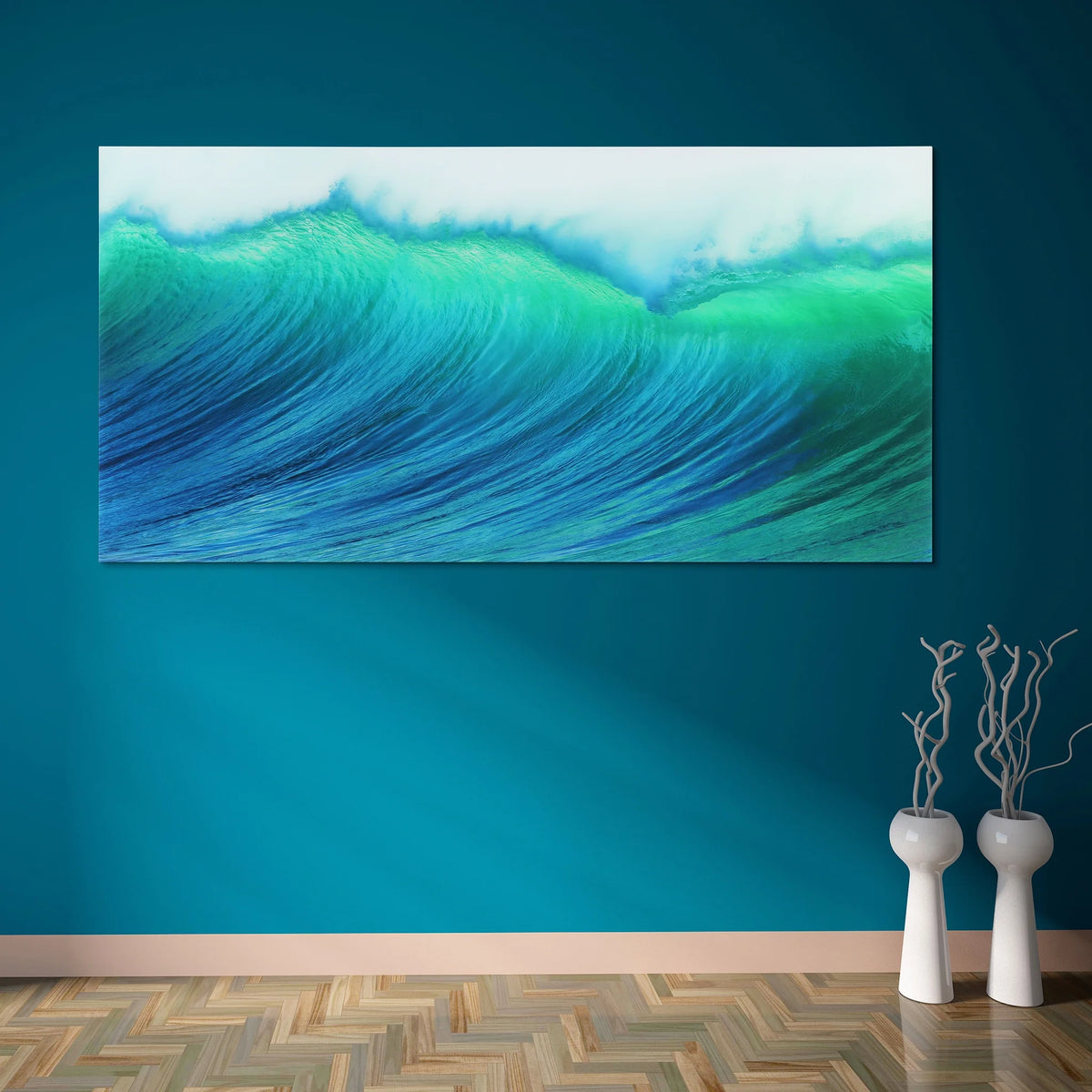 Empire Art Direct Blue Splash Frameless Free Floating Tempered Glass Panel Graphic Wall Art, 72" x 36", Ready to Hang