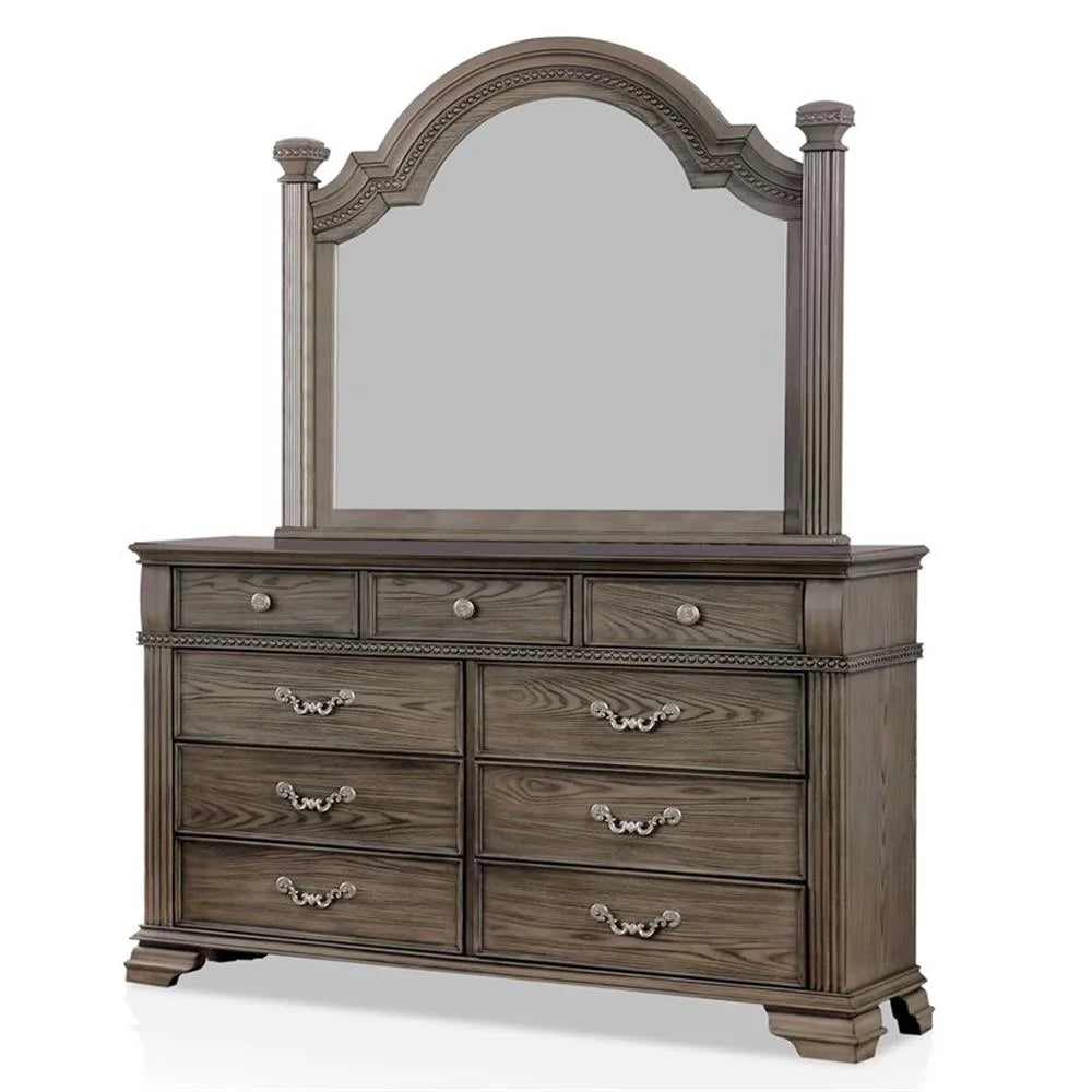 FOA Charo 6pc Gray Wood Bedroom Set-King Nightstands