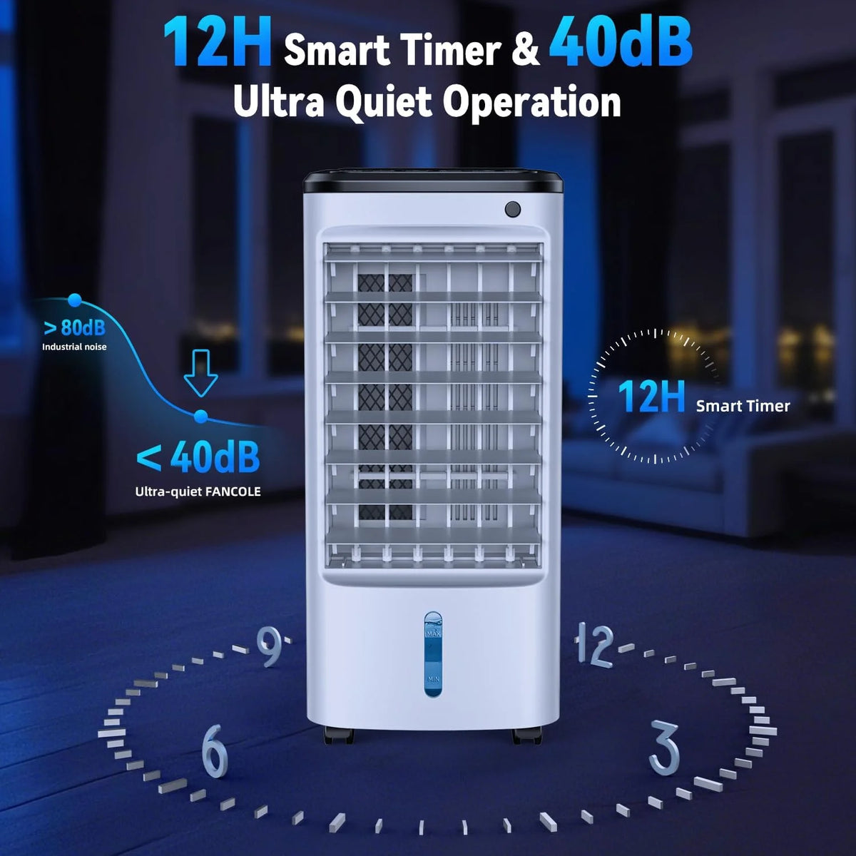 Portable Windowless Air Conditioner with 6 Ice Packs, 12H Auto-Off Smart Timer, 26Ft Remote Control, Top-Fill Dual Tank Evaporative Cooler, 3-Speed Cooling & 70 Auto-Swing for Indoor Use