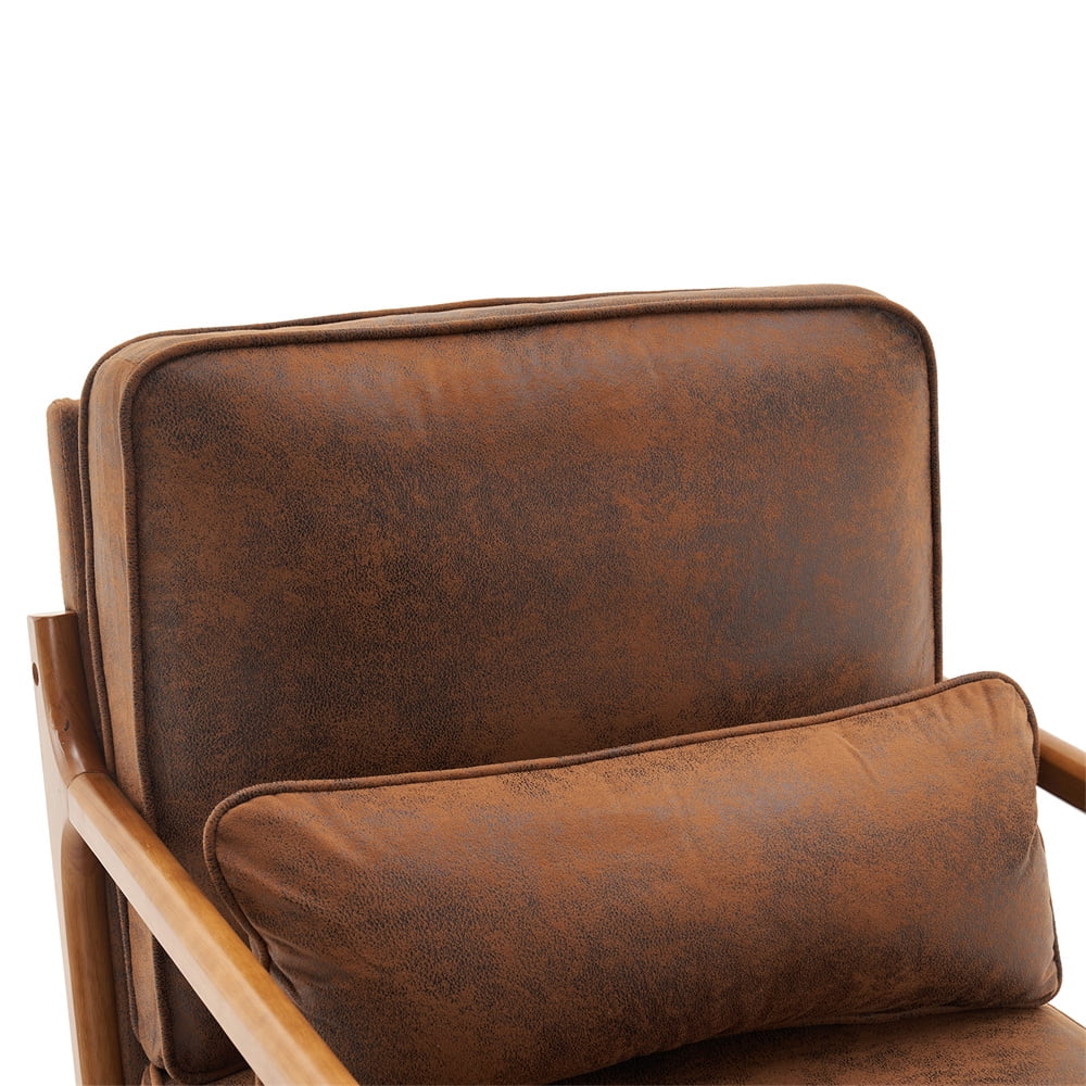 Modern Accent Chair, Upholstered Armchair with Wood Frame, Bronzing Cloth Single Sofa Chair with Lumbar Pillow for Living Room Bedroom Apartment, Orange