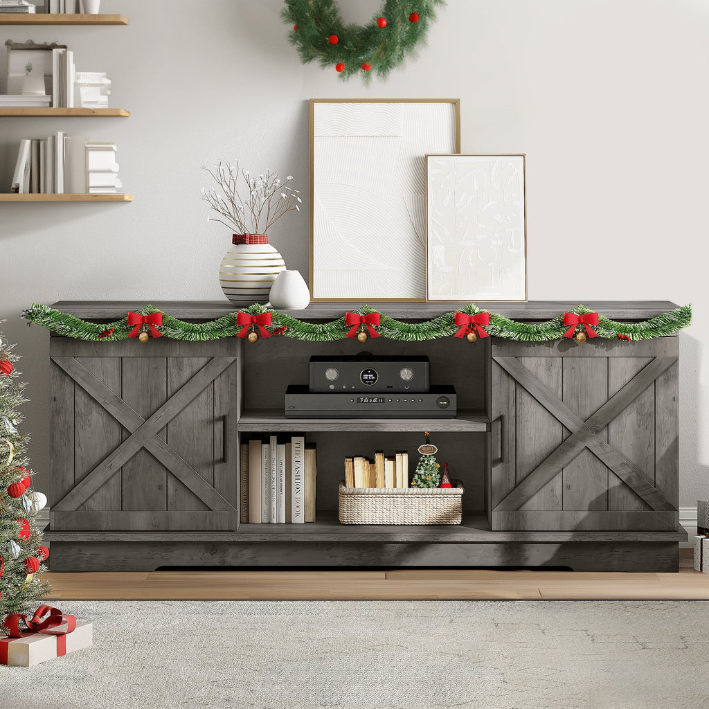 Dextrus Farmhouse TV Stand for 65 inch TV, Entertainment Center for Living Room, TV Media Console Cabinet, Grey Wash