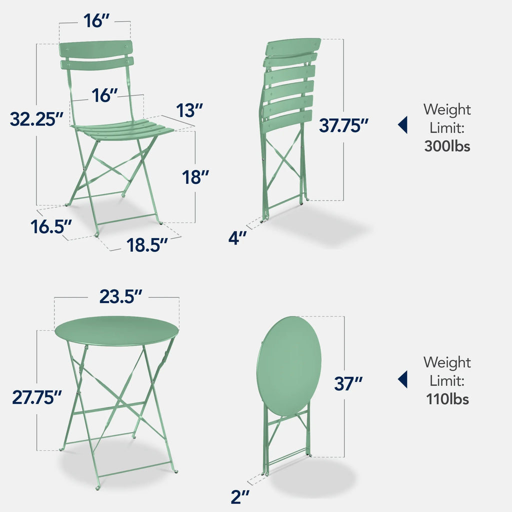 Best Choice Products 3-Piece Small Bistro Set, Folding Patio Furniture Set of 2 Chairs and Table - Black