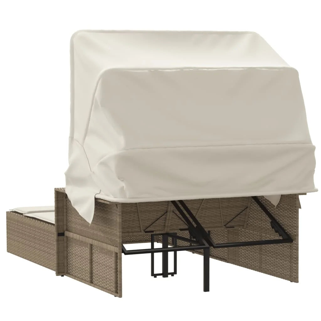 vidaXL Powder Coated Steel Removable Canopy and Cushions Double Sun Lounger, Beige