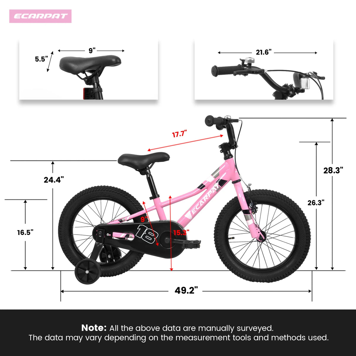 iRerts Kids Bike with Training Wheels, 18 Inch Boys Girls Bike for Kids Ages 4-9 Years Old, Children Bicycle with Front V Brake, Rear Holding Brake, Red