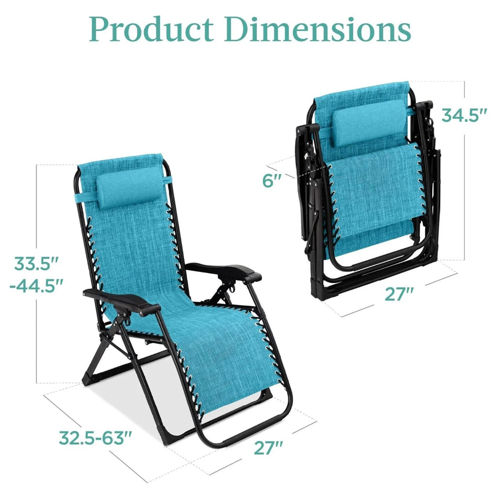 Oversized Chair, Folding Outdoor Patio Recliner, XL Anti Gravity Lounger w/Removable Cushion, Cup Holder, Side Tray, 350lb Capacity - Taupe