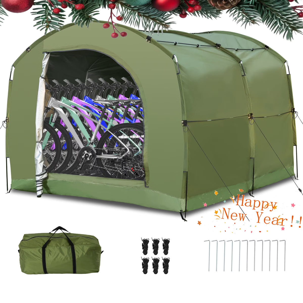 NAIZEA Large Bike Storage Tent, 47" Depth Storage for 6 Bikes Waterproof Outdoor Bicycle Cover, Lawn Mower Garden Tools Shed, Backyard Storage Room Tent Shelter W/Fixing Peg & Rop